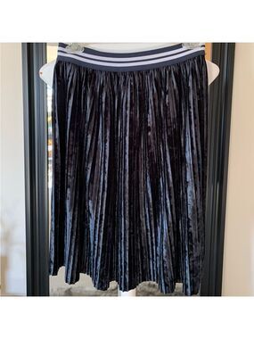 ZARA Blue Velvet Pleated Skirt